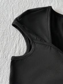 Sparklyn Tween Girls' Black Fitted Cap Sleeve T-Shirt, Summer Tank Top - Black - View 4