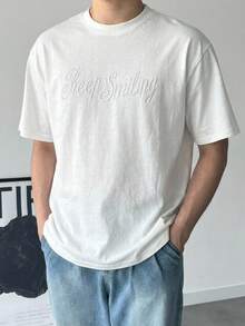 DAZY 男士白色短袖T恤，带字母刺绣，夏季款 - 白色 - 查看 6