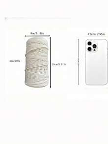 SHEIN Corda di macramè naturale bianca, con range di dimensioni da 1 mm a 5 mm, per borse fatte a mano, confezioni regalo, etichette, legature, decorazioni per la casa, forniture per feste, progetti di artigianato. Corda decorativa forte e versatile per celebrazioni festive e progetti di artigianato. - Beige - Visualizzare 3