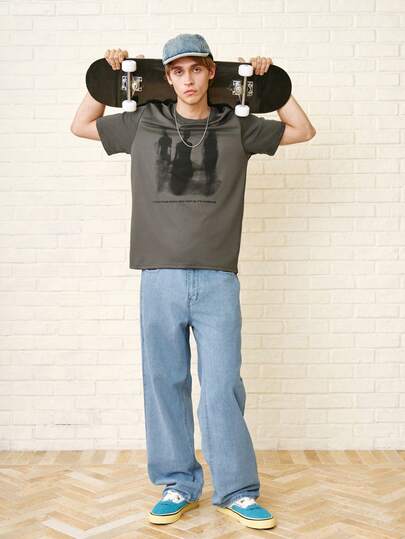 Claim Dot 男士圆领印花休闲短袖 T 恤，夏季