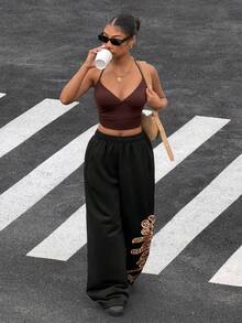 Muchica Quần thể thao nữ họa tiết da báo - màu đen - Xem 4