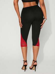 SHEIN SXY Leggings cortos de encaje y parches casuales para mujer en verano - Negro - Ver 2