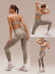 GLOWMODE Quần legging dài 24 inch, siêu mềm, không đường may, cạp cao, chất liệu giả denim, hoàn thiện kiểu wash, thích hợp cho tập luyện, chạy bộ, thể dục, tập gym, thể hình, hoạt động thể thao. - Màu Khaki - Xem 8