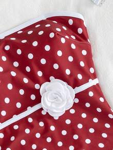 Swim Chiccia Maiô feminino de uma peça com alças removíveis e estampa de bolinhas. Design elegante e minimalista, confortável, com detalhes florais. Ideal para festas, férias de verão e natação. - Vermelho - Ver 4