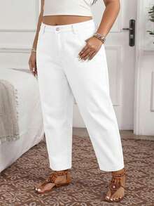 EMERY ROSE Jeans pitillo con bolsillos para mujer de talla grande - Blanco - Ver 4