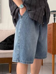DAZY Blue Washed Distressed Elastic Waist Men's Denim Shorts - Blue - View 6
