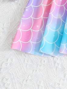 Young Girls Ombre Mermaid Scale Print One-Piece Swimsuit, Suitable For Summer Vacation & Beach - Multicolor - View 5