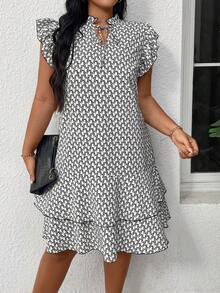 EMERY ROSE Plus Size Printed Cap Sleeve Dress - White - View 4