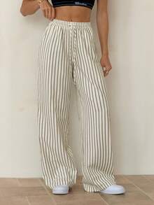 SHEIN Tall 女士夏季乡村音乐会外出海滩装扮波西米亚风简约水洗100%纯棉白色弧形裤脚裤 - 白色 - 查看 6