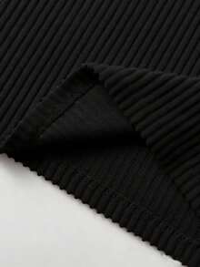 Franclia Vestido negro de punto acanalado de manga corta, ajustado y versátil - Negro - Ver 3