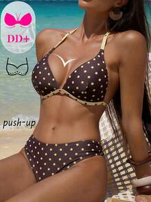 Swim DD+ 新款棕色波点吊带性感沙滩度假女式比基尼套装 - 棕色 - 查看 2