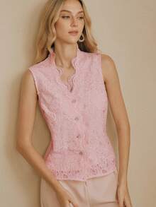 Anewsta Women's Luxury Elegant Ruffle Single-Breasted Camisole - Pink - View 6