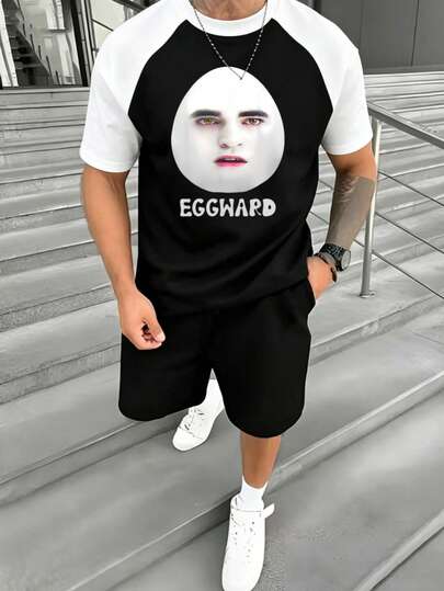 Hombre002PSy007 Conjunto de camiseta manga blanca con estampado moderno y pantalón corto , conjunto práctico para el día a día sin sacrificar el estilo, cómodo y transpirable, envío desde México, recomendado para todo tipo de actividades diarias
