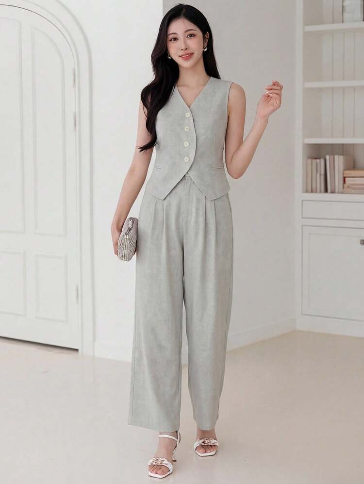 Women's Summer Fashion Commuter Vest & Pants 2 Pieces Set