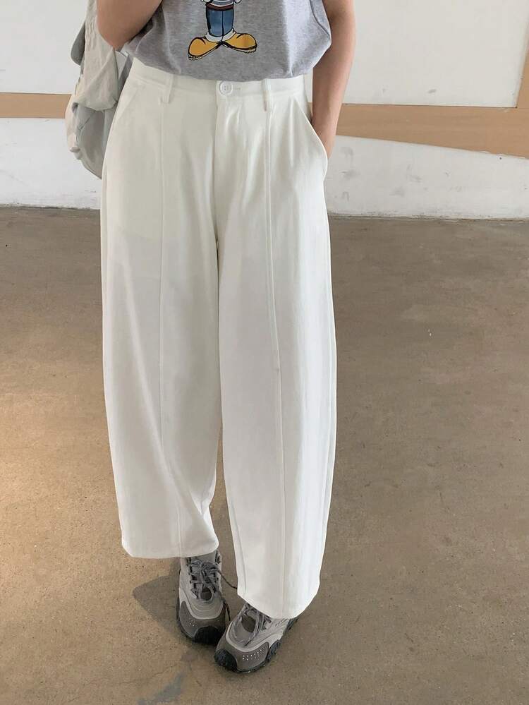 Women's Loose Solid Color Cropped Pants, Casual Vacation Summer Trousers