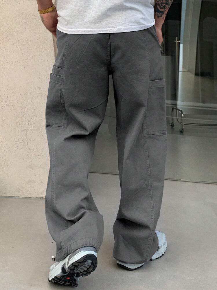 Men's Solid Pocket Simple Design Denim Jeans, Casual Everyday Wear