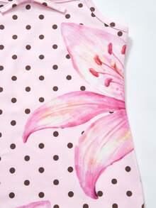 SHEIN 少女波点碎花吊带连衣裙，度假风 - 粉色 - 查看 11