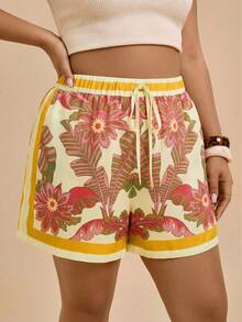 Travachic Plus Size Loose High Waist Chiffon Shorts For Women, Summer - Mustard Yellow - View 1
