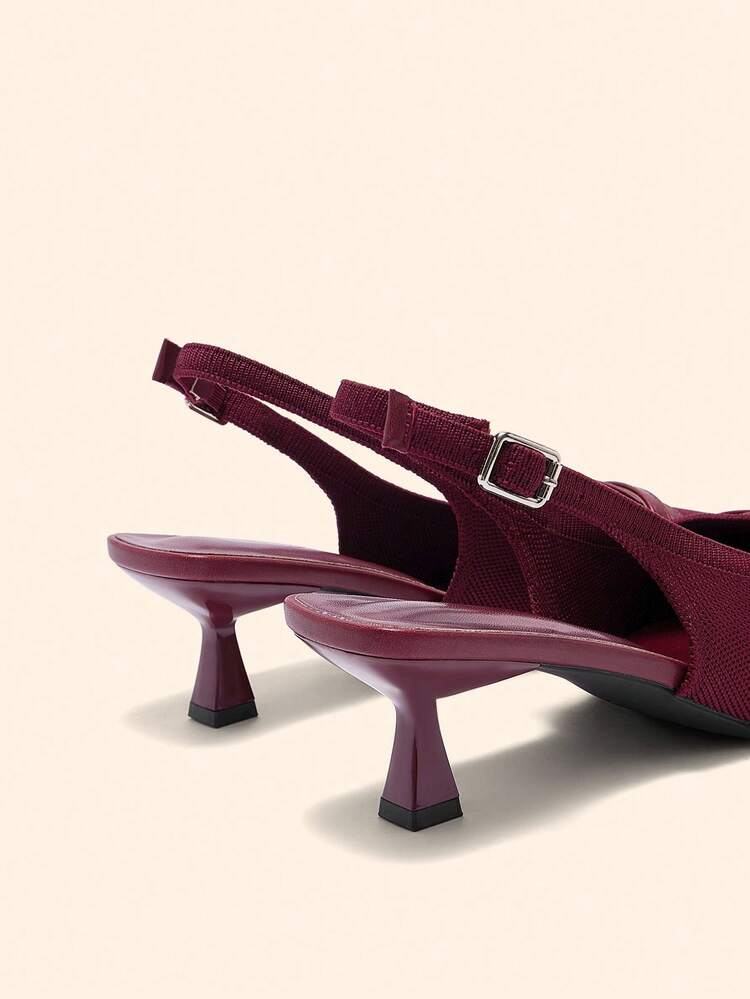 CUCCOO BASICS Women Shoes Women's Pointed Kitten Heel Burgundy Knitted Surface Multi-Strips Crossed Slingback Fashion Commuting Daily Comfort Versatile Women's High Heels Shoes Women's Shoes