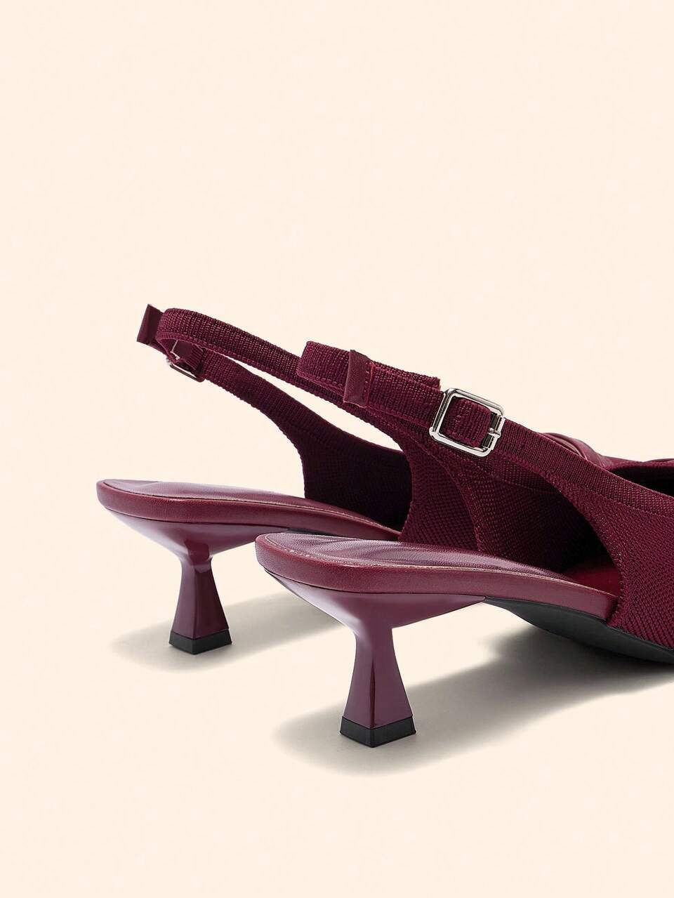 CUCCOO BASICS Women Shoes Women's Pointed Kitten Heel Burgundy Knitted Surface Multi-Strips Crossed Slingback Fashion Commuting Daily Comfort Versatile Women's High Heels Shoes Women's Shoes