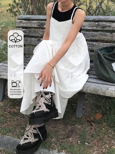 FRIFUL 女士无袖纯色休闲长裙夏季连衣裙