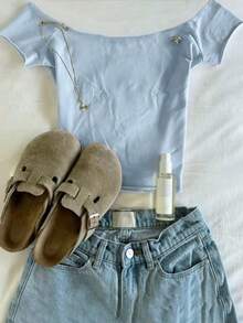 Glimmora Áo thun nữ tay ngắn raglan màu trơn, kiểu dáng thường ngày mùa hè. - Nhiều màu - Xem 2