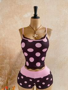 Soleia Áo camisole mùa hè dành cho nữ, không tay, dây mảnh, phối ren, chấm bi, dáng ôm. - Nhiều màu - Xem 6