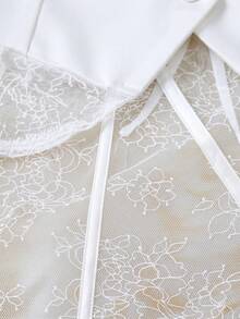 GlowEve Áo blazer mỏng cổ chữ V thanh lịch phối ren dành cho nữ, kiểu dáng thường ngày tinh tế. - trắng - Xem 5