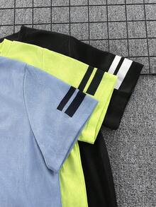SHEIN 6件套青少年男童休闲短袖T恤短裤套装，运动装，街头朋克摇滚风格，适合春夏穿着，蓝色、黑色、绿色 - 彩色 - 查看 4