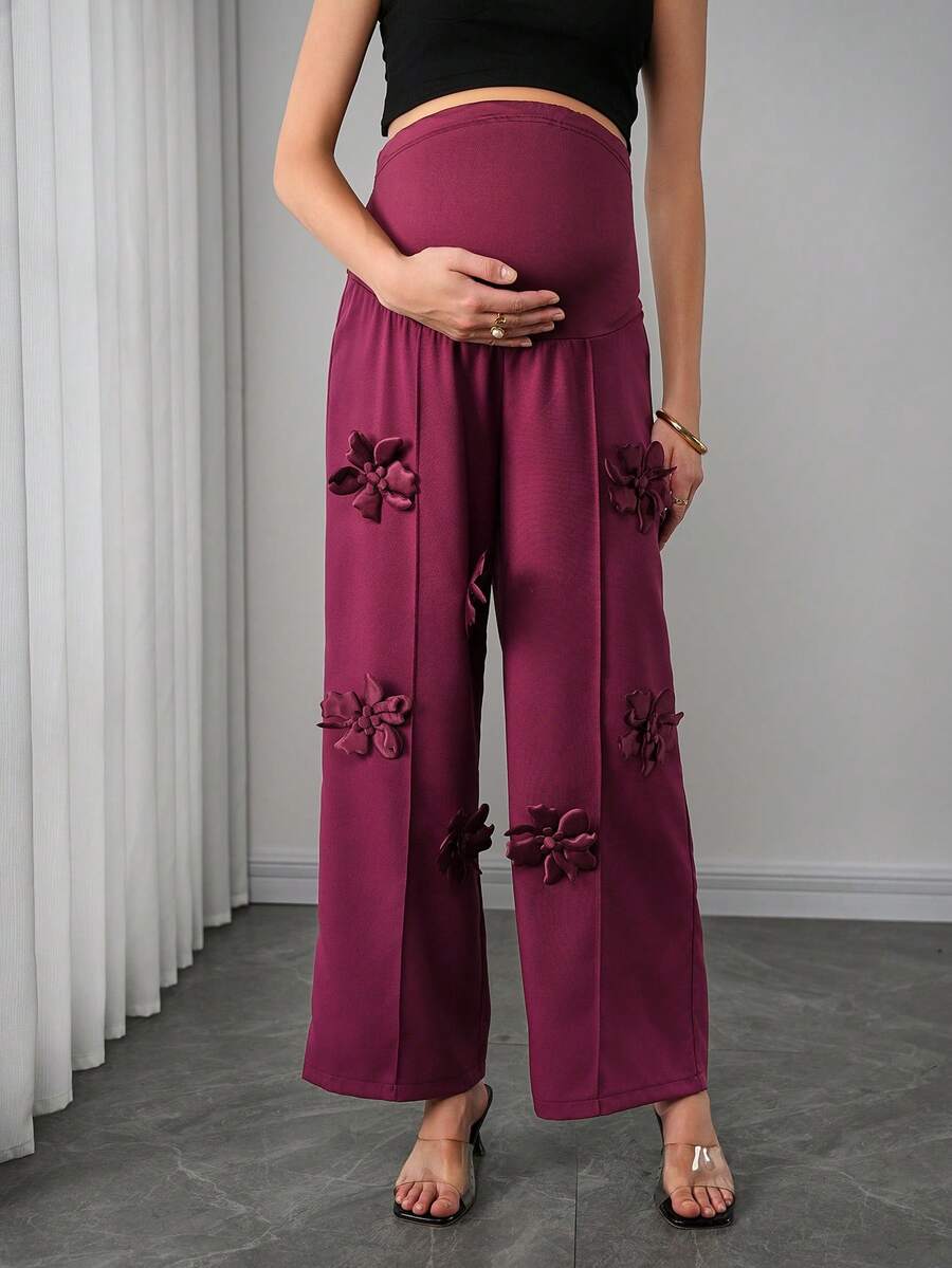 Momance 孕妇裤 - 酒紅色 - 查看 1