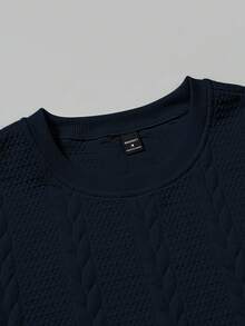 EGENSIO Áo thun nam cổ tròn tay ngắn dệt kim kiểu dáng thường ngày, đa năng. - Màu xanh hải quân - Xem 3