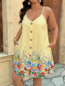SHEIN VCAY Plus Size Vacation Spaghetti Strap Summer Boho Dress - Yellow - View 4