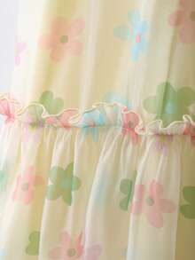 Girls (Small) Floral Print Pink Collar A-Line Dress With Bow Design - Multicolor - View 5