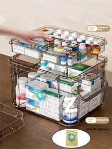 1PC Transparent Multi-Layer First Aid Kit With Handle, Large-Capacity Medicine Storage Box, Suitable For Home, Travel, And Office. Organizes Pills, Bandages, And Medical Supplies. Visible Compartments For Easy Access. Ideal For Family Emergencies And Daily Use. Portable Design, An Essential Health Storage Bag. - Multicolor - View 2