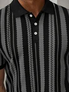 Manfinity CasualCool Men's Casual Business Striped Design Polo Shirt, Suitable For Daily Commute And Leisure Wear, Versatile - Dark Grey - View 4