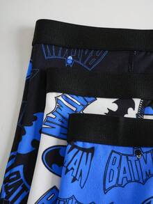 BATMAN X SHEIN 3条装男童简约印花平角内裤 - 藍色 - 查看 6