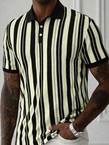 Manfinity CasualCool Men's Casual Business Striped Design Polo Shirt, Suitable For Daily Commute And Leisure Wear, Versatile - Apricot - View 5