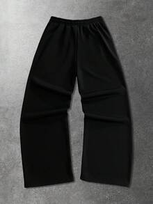 ROMWE MEN Goth Men's Street Fashion Printed Drawstring Pocket Sweatpants - Black - View 3