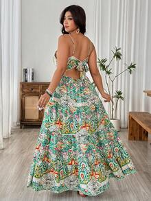 Breezaya Plus Size Solid Color Ruffle Hemline Backless Spaghetti Strap Sleeveless Dress For New Year Clothes, For Thanksgiving Maxi Women Outfit - Multicolor - View 2
