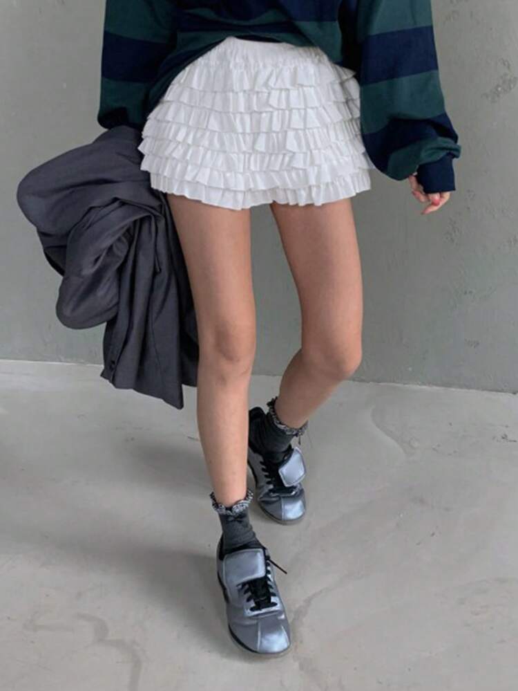 Women's Solid Color Minimalist Pleated Skirt, Casual Everyday Wear