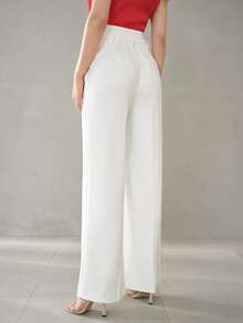 MOTF Petite WOMEN'S FASHIONABLE MINIMALIST WAIST PRESS CREASE DETAIL WHITE WIDE LEG PANTS SUIT TROUSERS - White - View 7