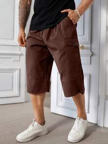 Manfinity Homme Plus Size Men's Solid Color Casual Knee-Length Shorts - Brown - View 5