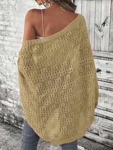Breezaya Women's Hollow Out Loose Batwing Sleeve Casual Cardigan - Khaki - View 2