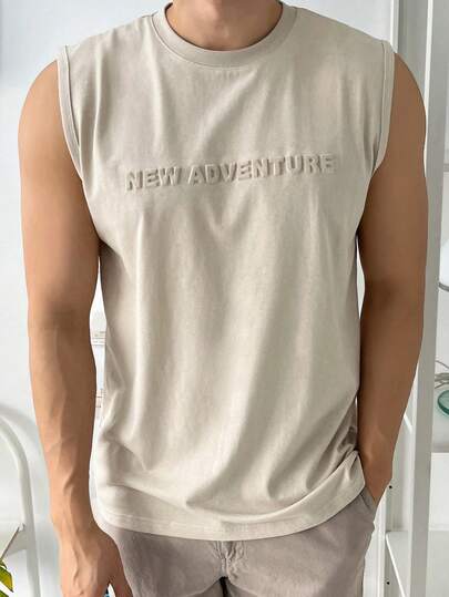 DAZY Áo thun nam cổ tròn in chữ thường ngày mùa hè