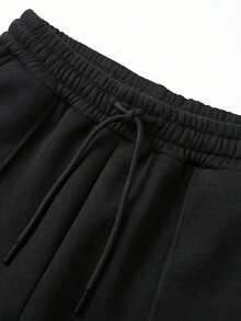 PAVTROS Plus Size Solid Color Casual Loose Fit Sweatpants, Suitable For Spring - Black - View 4