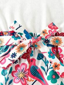Sparklyn Combinaison à bretelles avec imprimé floral patchwork et garniture coquillage pour les préadolescentes en vacances d'été - Multicolore - Voir 6