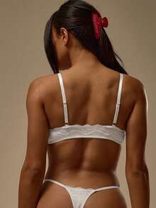 MUSERA Set Multipack Bralette Leher Bulat Renda Merah & G-String Thong Kaki Tinggi Pakaian Dalam Seksi untuk Kencan, Malam Hari yang Manis dan Penting untuk Liburan Musim Semi dan Musim Panas - Putih - View 4
