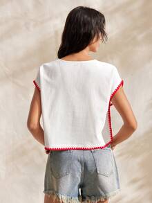 Easelle Women's Lobster Print Ruffled Shirt,White And Red Lobster Pattern Summer Traditional Vacation Holiday Island Outdoor Beach 2026 Top Blouses Casual - White - View 2