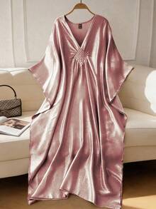 GlowEve Women's Elegant V-Neck Ruffle Sleeve Kimono Robe, Suitable For Party Vacation, Gathering, Daily Wear, Spring/Summer Rose Pink - Pink - View 3