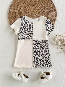 SHEIN Sparklyn Đầm ngắn tay cổ tròn ôm sát, màu hồng nhạt, dễ thương và ngọt ngào kiểu Y2K, đa năng, dễ phối đồ hàng ngày, có gân, đường may tương phản. - Nhiều màu - Xem 1